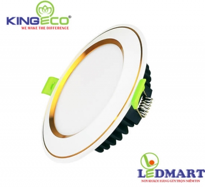 Đèn led downlight KingEco 7W 3 màu viền vàng mặt cong EC-DLC-7-T120-V-DM